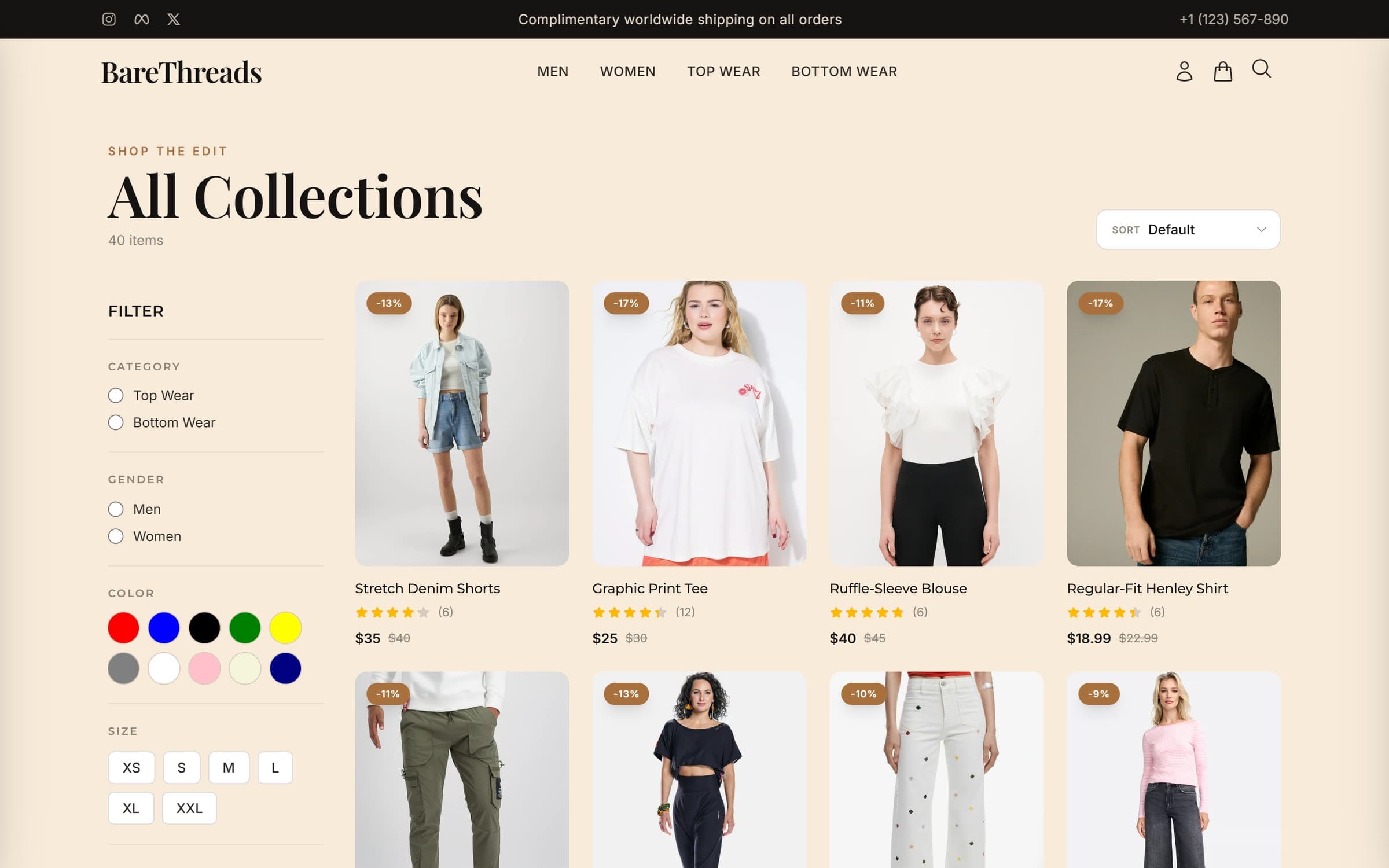 BareThreads storefront collection page
