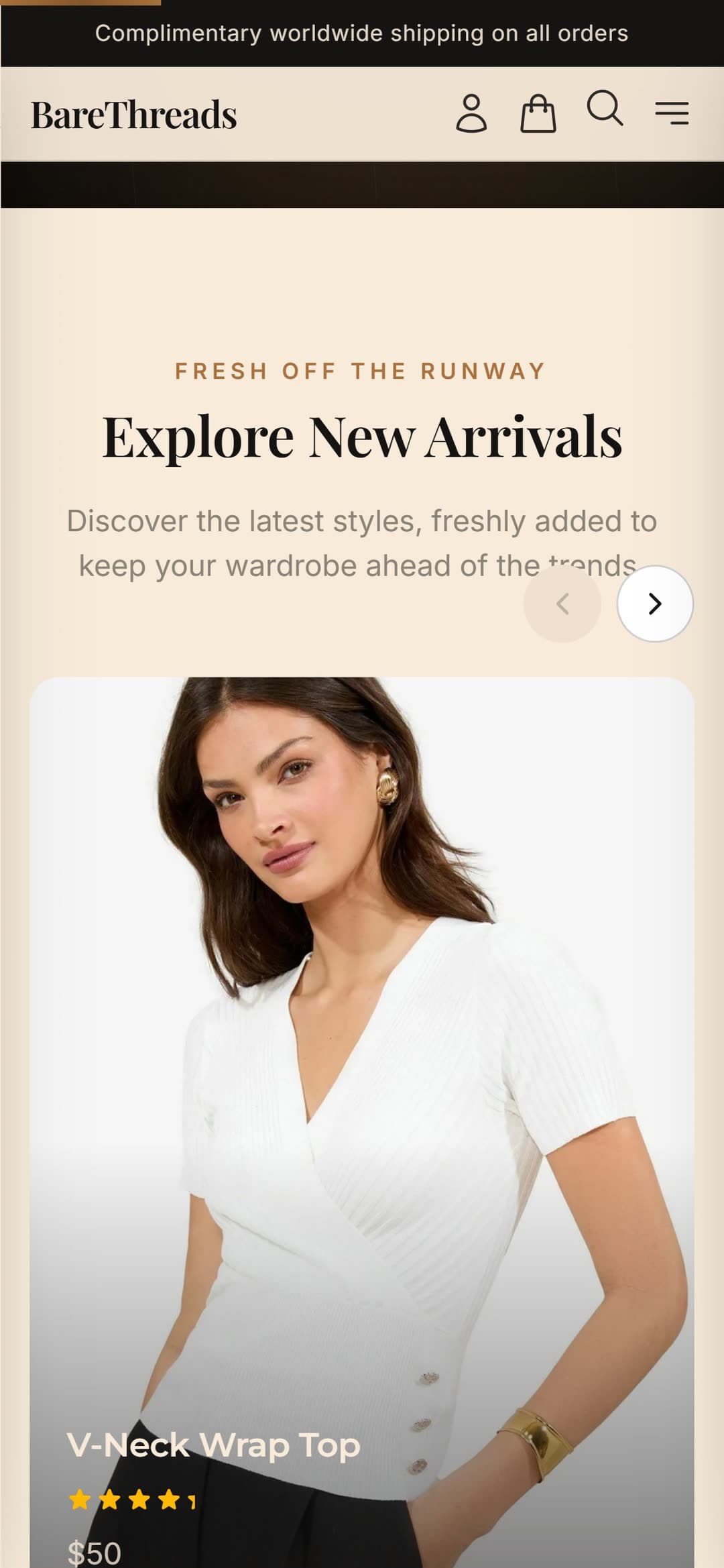 Mobile new-arrivals carousel