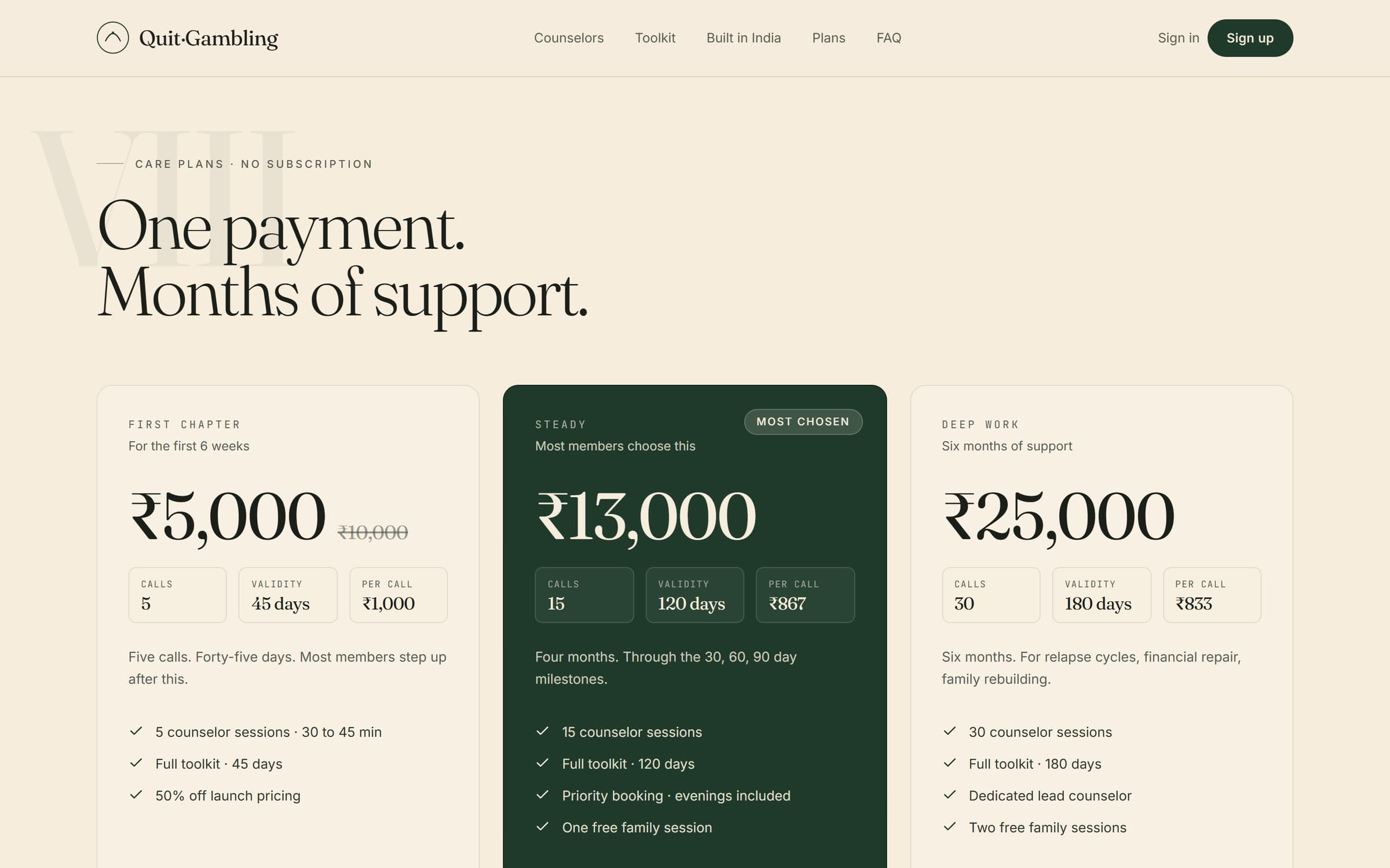Care plans: one payment, months of support